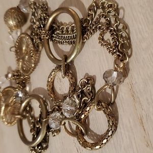 Goldtone necklace with crystals chains circles mixed media